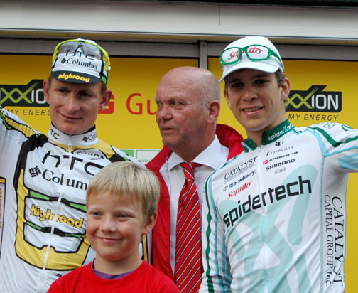 Sparkassen Giro in Germany - Boivin (r) placed 2nd and (l) Andre Greipel (HTC-Columbia) was 3rd.[P]Cycle Sport Management Inc.
